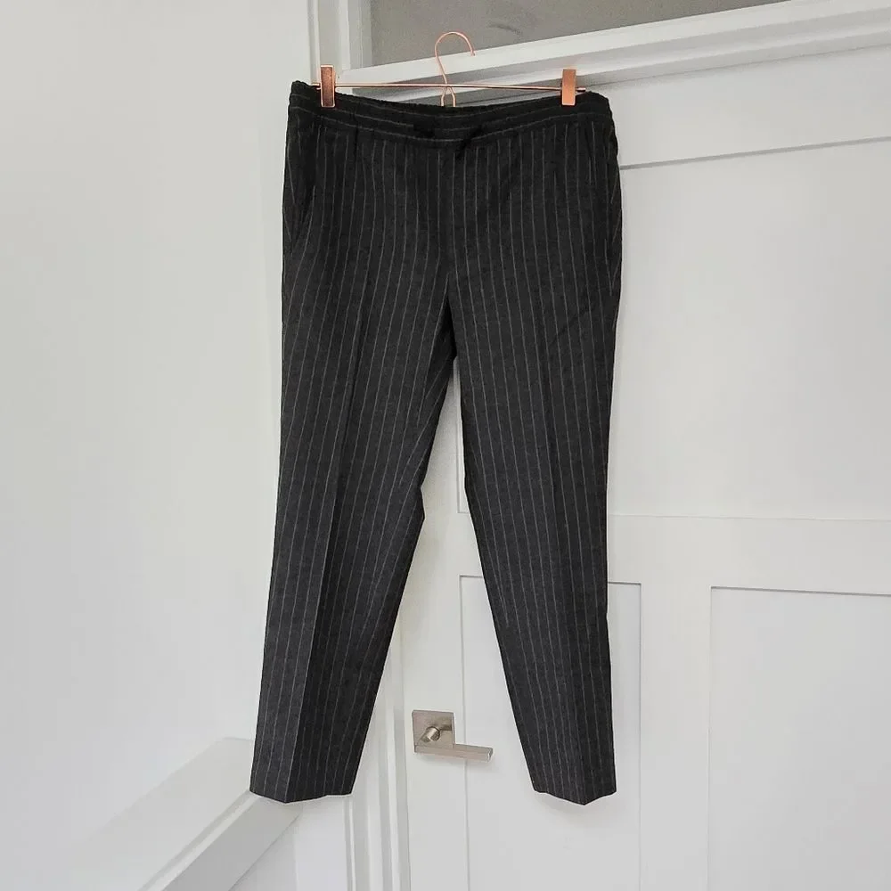 Sandro Wool Pinstripe Straight Leg Pants in Anthracite